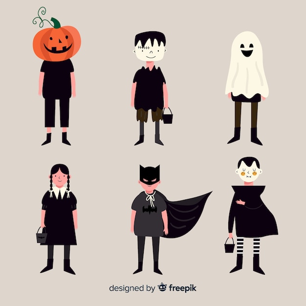 Free vector hand drawn halloween kid collection