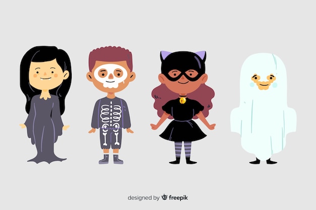 Hand drawn halloween kid collection