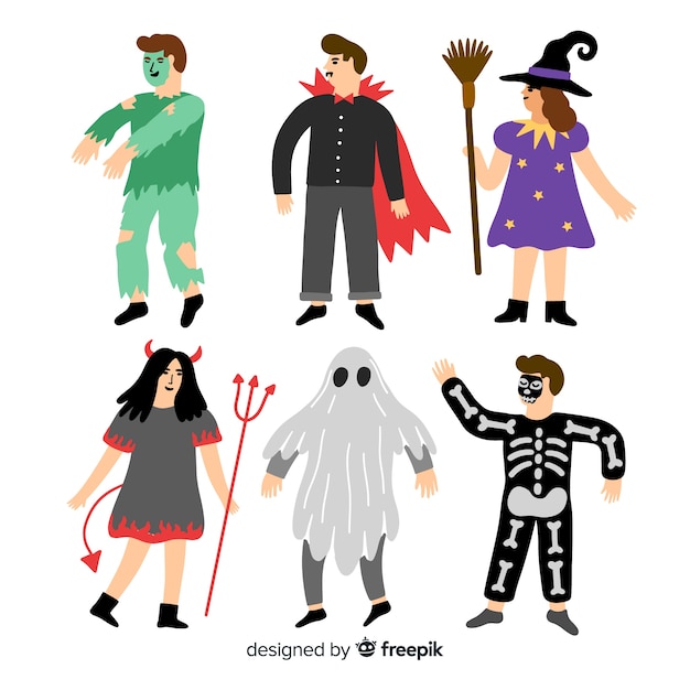 Free vector hand drawn halloween kid collection