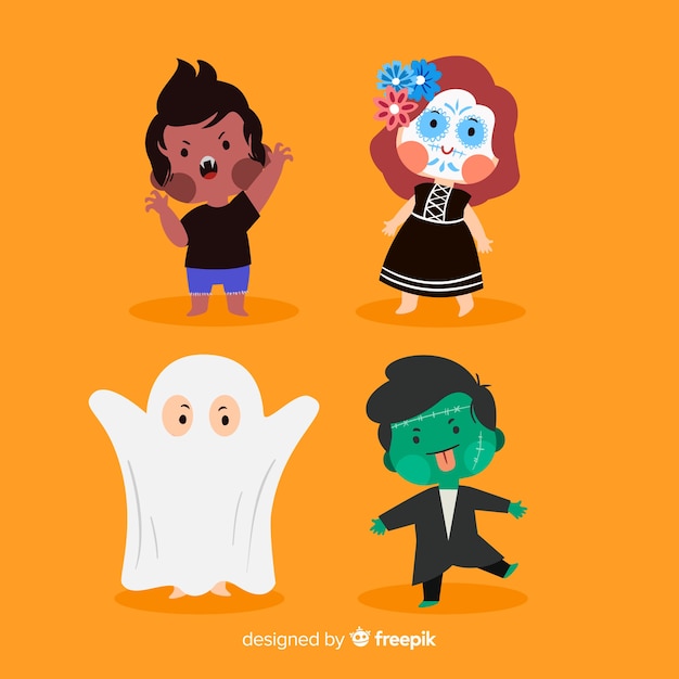 Free vector hand drawn halloween kid collection