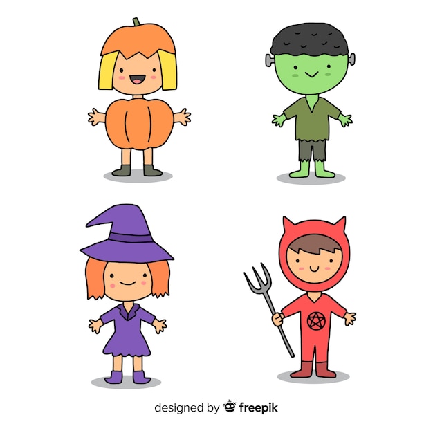 Hand drawn halloween kid collection