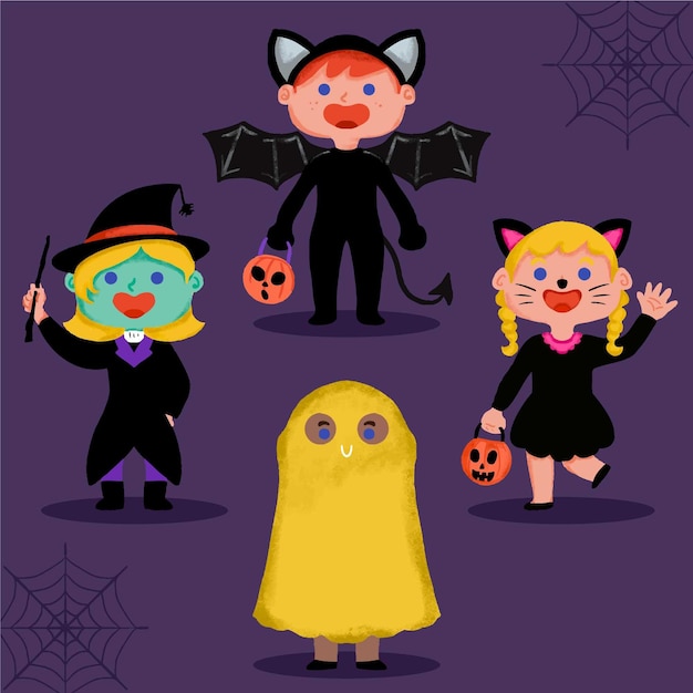 Free vector hand drawn halloween kid collection