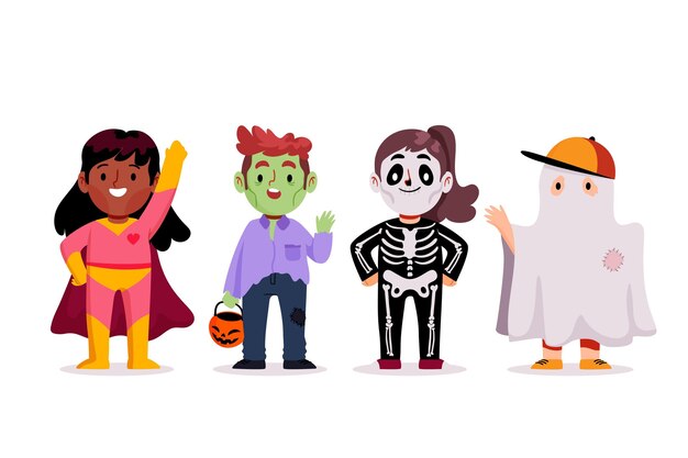 Hand drawn halloween kid collection