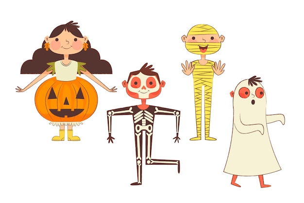 Hand drawn halloween kids collection