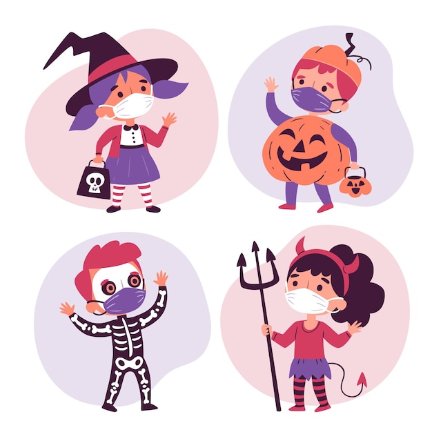 Free vector hand drawn halloween kids collection