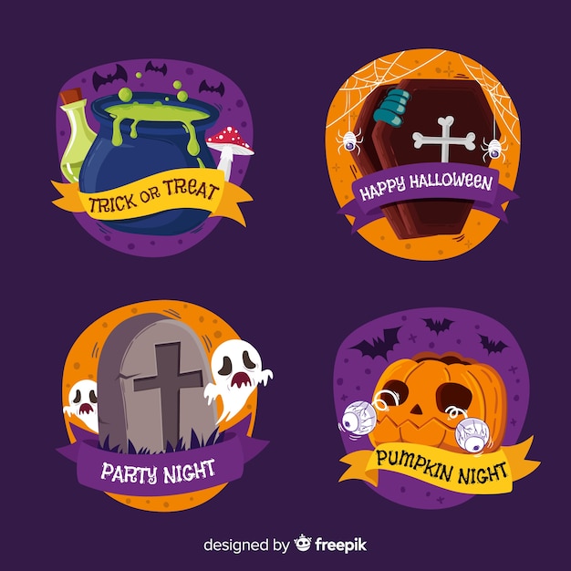 Free vector hand drawn halloween label collection