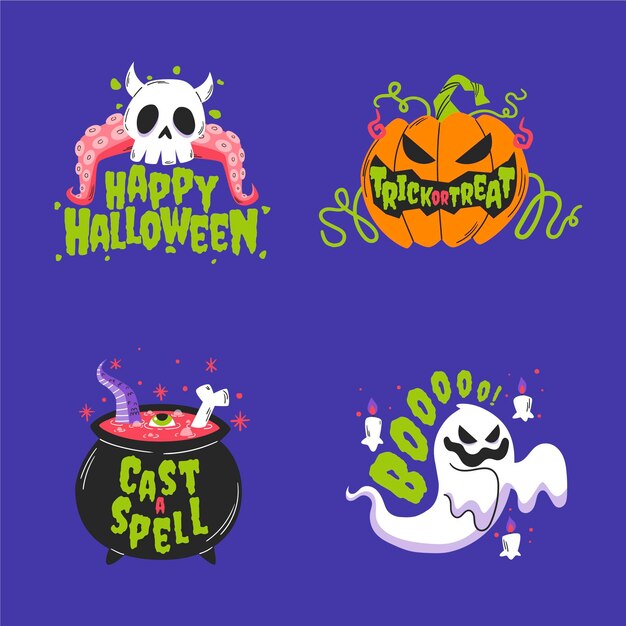 Free vector hand drawn halloween labels collection