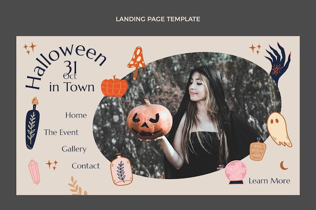 Free vector hand drawn halloween landing page template