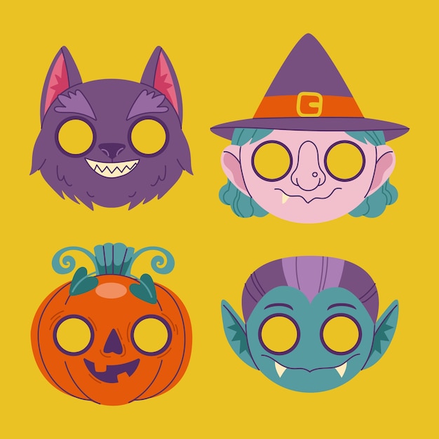 Free vector hand drawn halloween masks collection