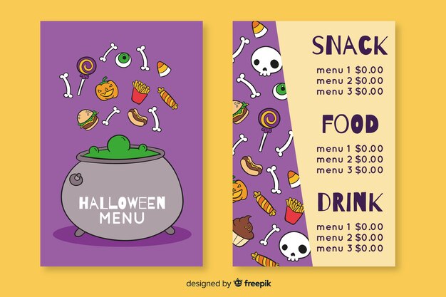 Hand drawn halloween menu template