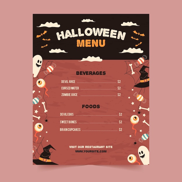 Hand drawn halloween menu template