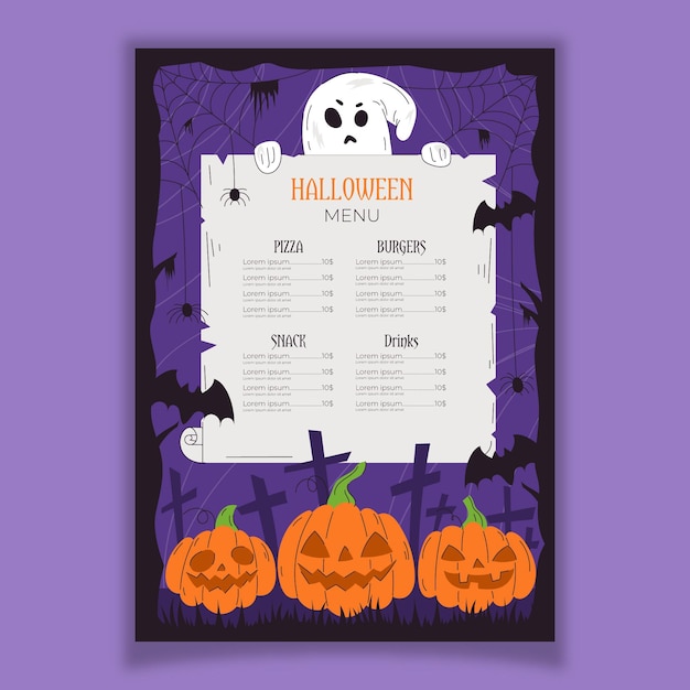 Modello di menu halloween disegnato a mano