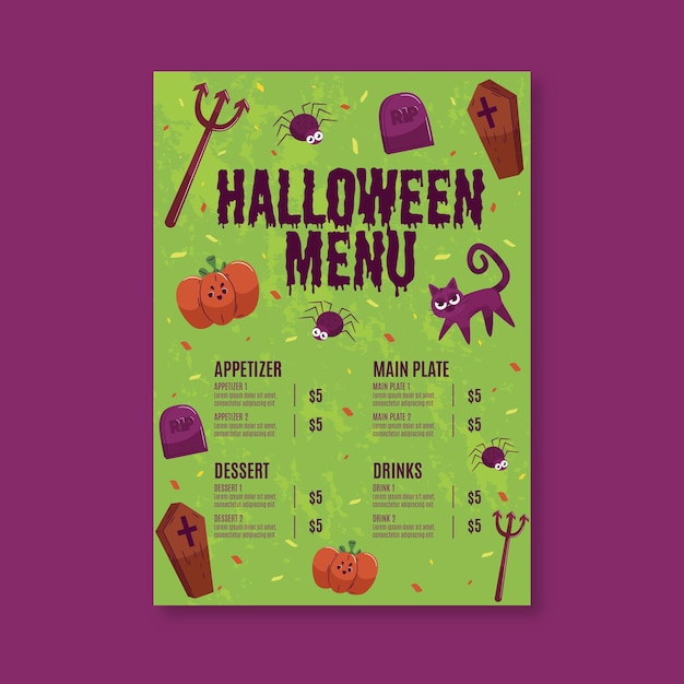 Modello di menu halloween disegnato a mano