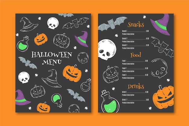 Modello di menu di halloween disegnato a mano