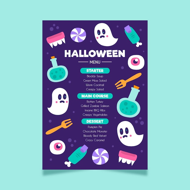 Modello di menu di halloween disegnato a mano