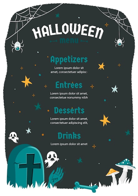 Vettore gratuito modello di menu di halloween disegnato a mano