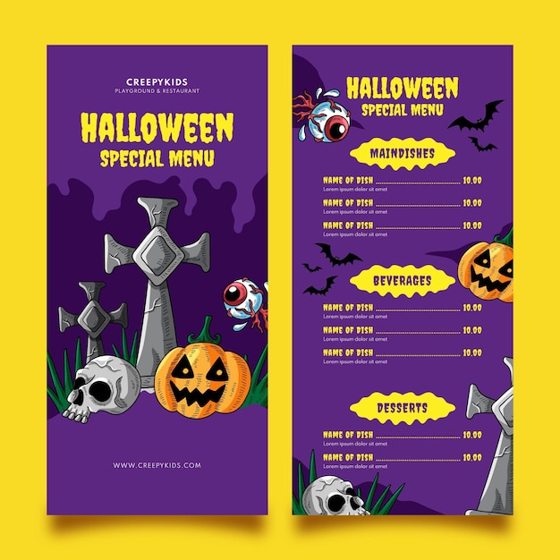 hand drawn halloween menu template