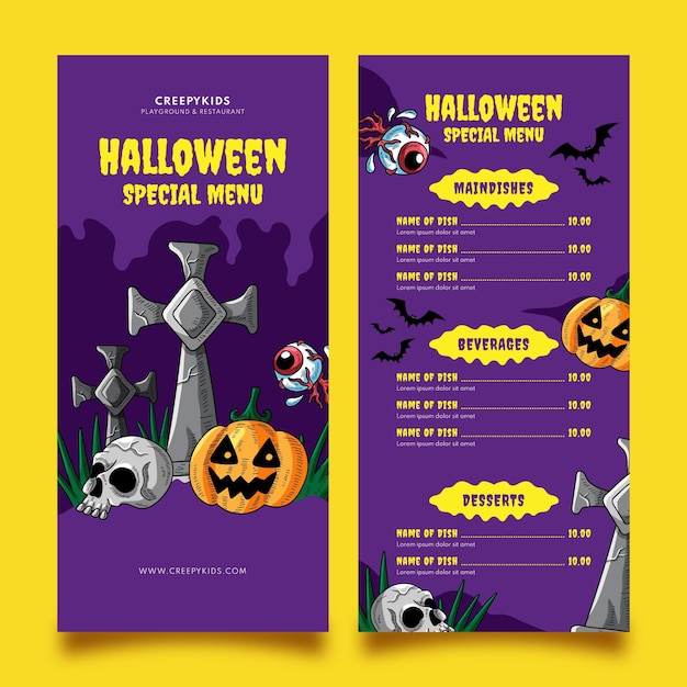 Free vector hand drawn halloween menu template