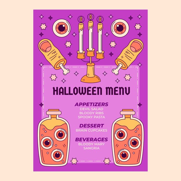 Hand drawn halloween menu template