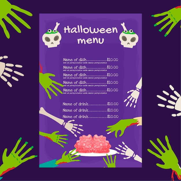 Modello di menu di halloween disegnato a mano