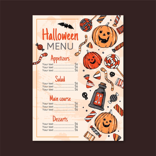 Modello di menu halloween disegnato a mano