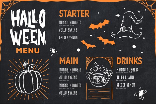 Free vector hand drawn halloween menu template