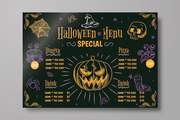 Free vector hand drawn halloween menu