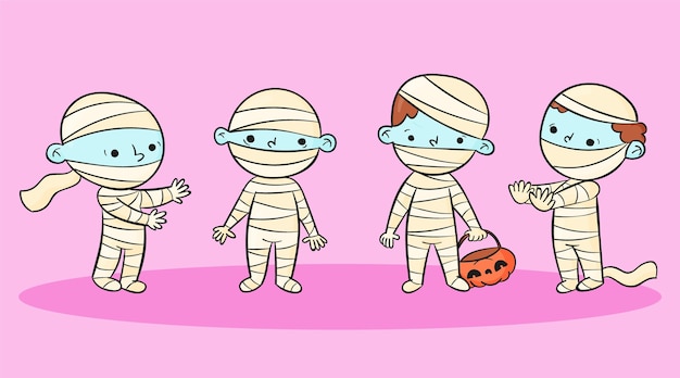 Hand drawn halloween mummies collection