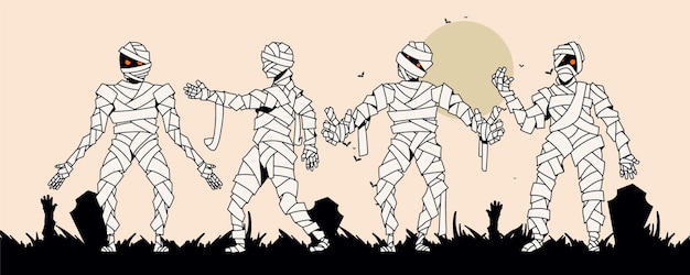 Vettore gratuito collezione di mummie di halloween disegnate a mano