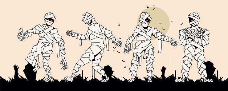 Free Vector hand drawn halloween mummies collection