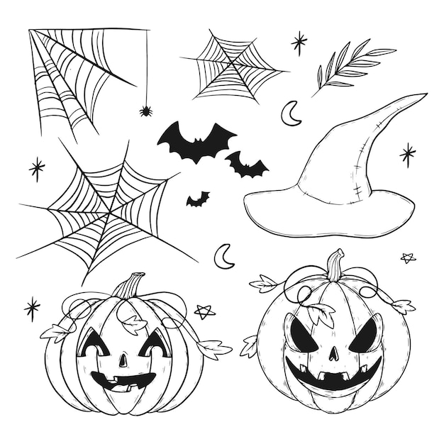 Hand drawn halloween ornaments collection