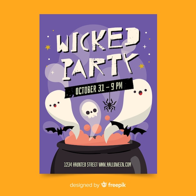 Free vector hand drawn halloween party flyer template