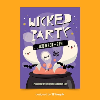 Hand drawn halloween party flyer template