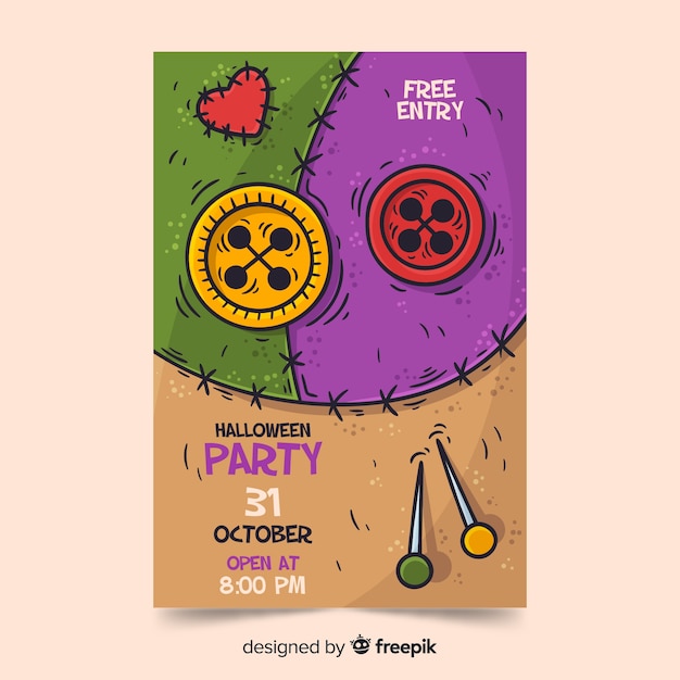 Free vector hand drawn halloween party poster template