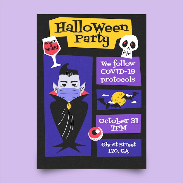 Free vector hand drawn halloween party vertical poster template