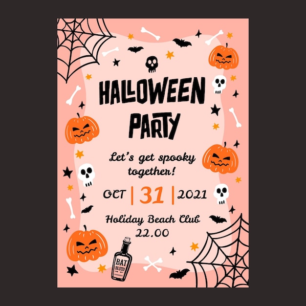 Vettore gratuito modello di poster verticale festa di halloween disegnato a mano