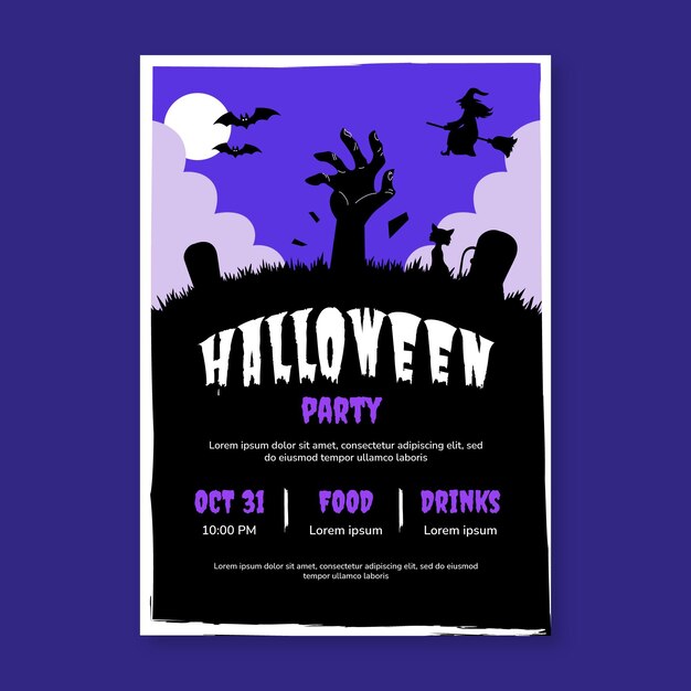 Hand drawn halloween party vertical poster template
