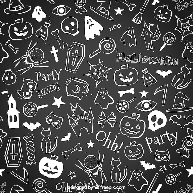 Free vector hand drawn halloween pattern on blackboard