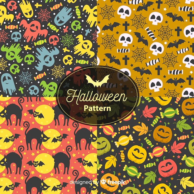 Free vector hand drawn halloween pattern collection