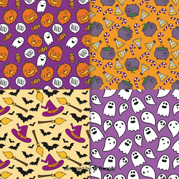 手描きハロウィーンパターンコレクション