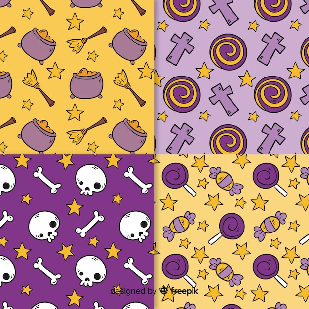 Vettore gratuito collezione di pattern di halloween disegnati a mano