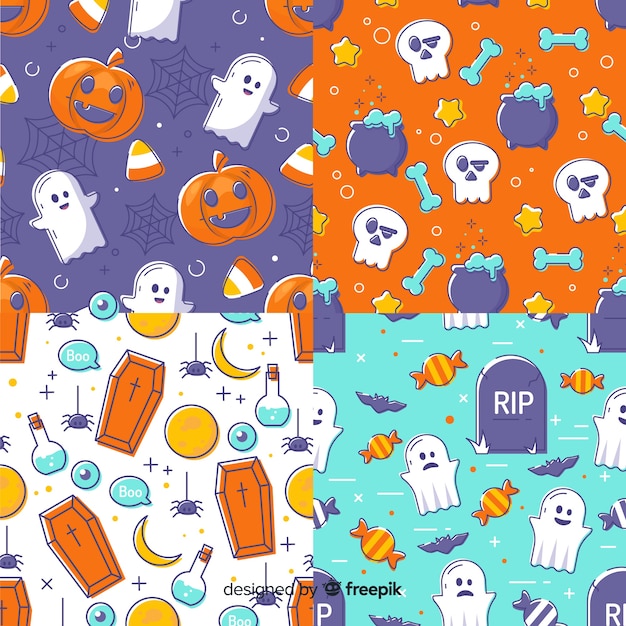 Hand drawn halloween pattern collection