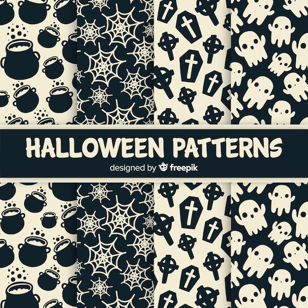 Vettore gratuito collezione di pattern di halloween disegnati a mano