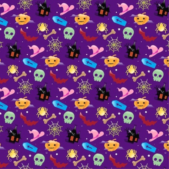 Hand drawn halloween pattern with skull and bones