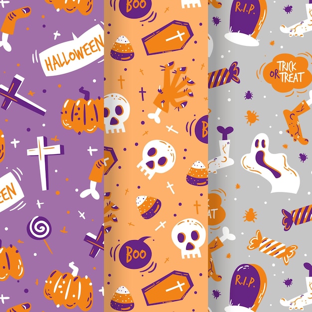 Collezione di modelli di halloween disegnati a mano