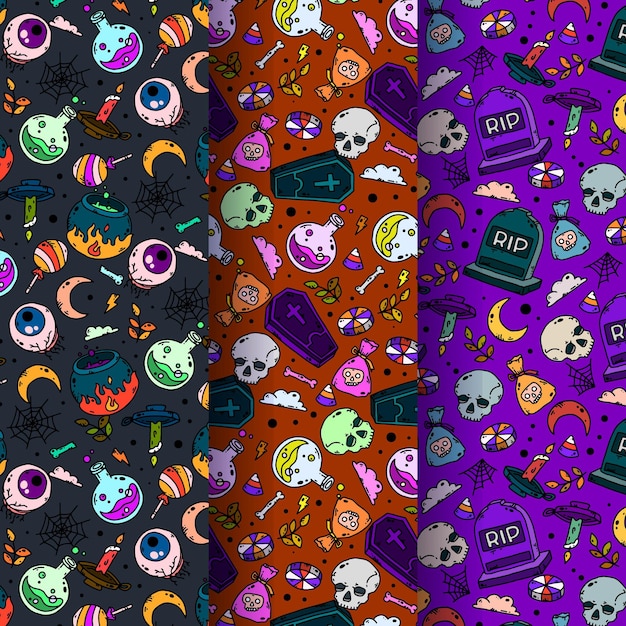 手描きのハロウィンパターンコレクション