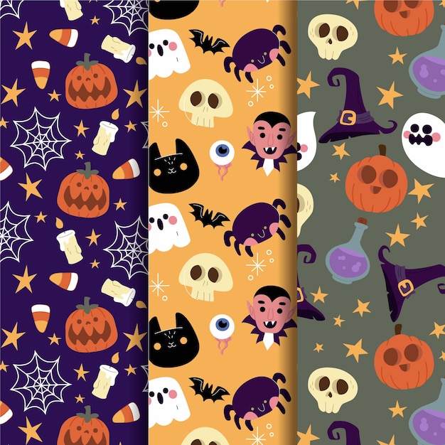 Free vector hand drawn halloween patterns collection