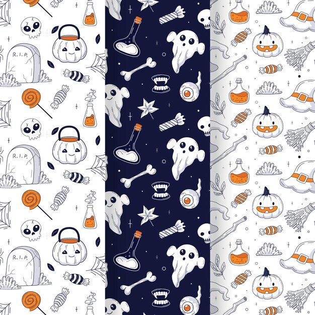 Hand drawn halloween patterns collection