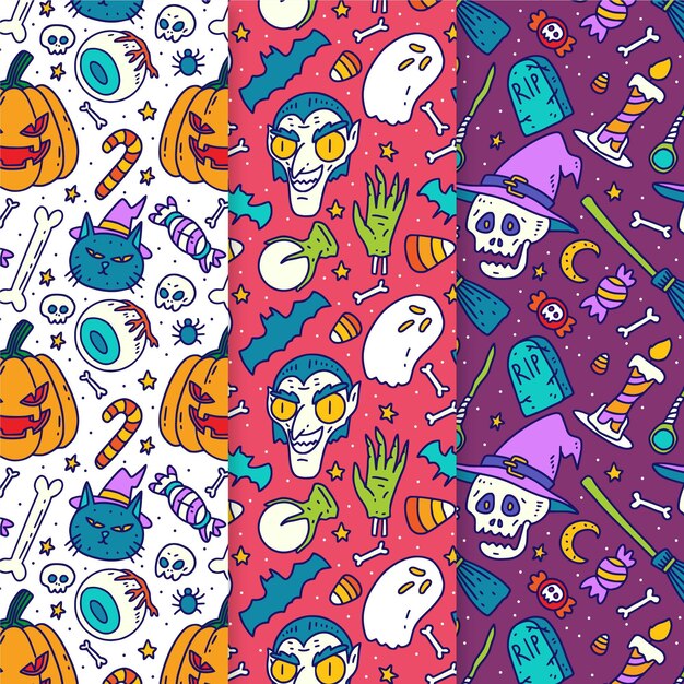 手描きのハロウィンパターンコレクション