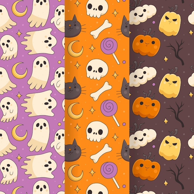 Free vector hand drawn halloween patterns collection